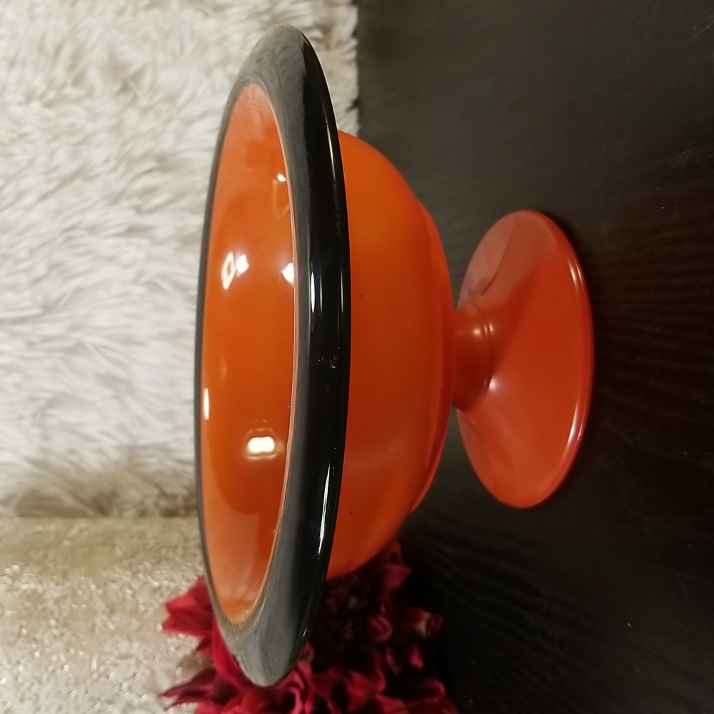 Lancaster Glass Orange & Black Pedestal Bowl